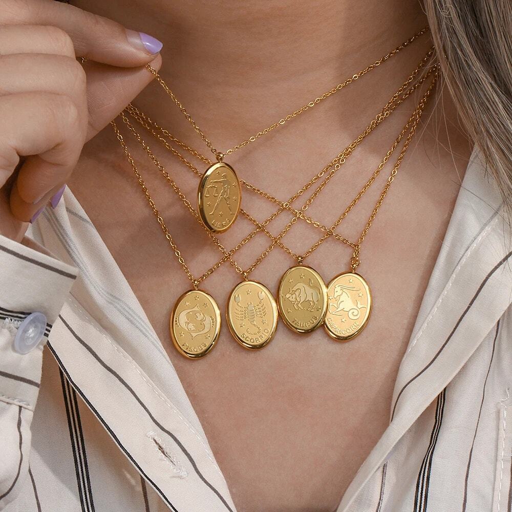 Libra Zodiac Pendant Necklace 18K Gold Plated Gift For Her - Picture 4 of 8